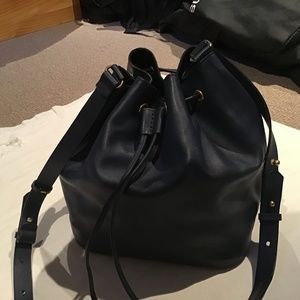 FRANK & OAK Genuine leather bucket crossbody bag NAVY BLUE COLOR